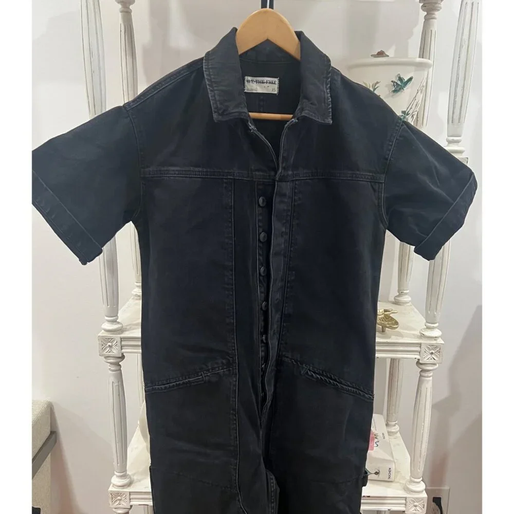 Free People We The Free Golden Days Jumpsuit Size XS Black Denim Overalls_5